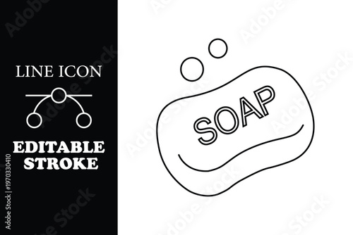 Black line of soap bar with bubbles bar soap line editable stroke black and white