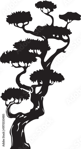 Elegant Bonsai Tree Silhouette - Japanese Garden Art