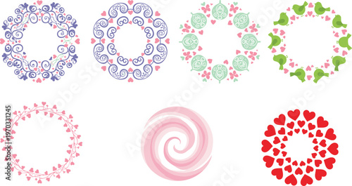 Colorful vector illustration of decorative circular patterns symbolizing symmetry, love, and playful design