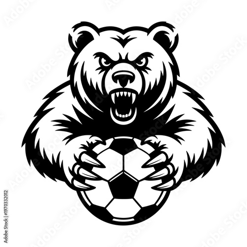 Angry Bear Holding Soccer Ball Vector Design