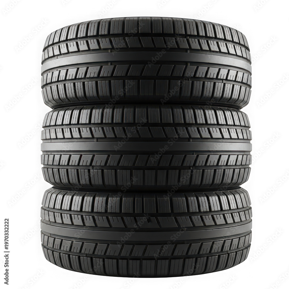 Obraz premium A close-up view of a stack of black tire treads showcasing intricate patterns