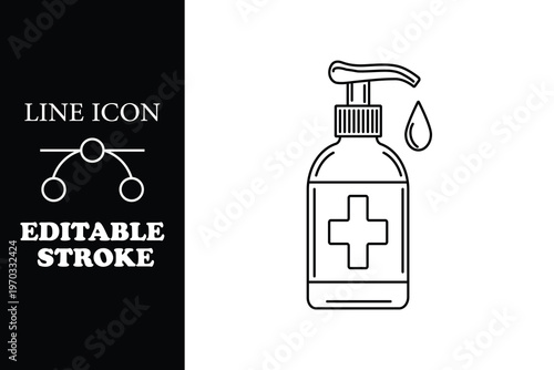 Hand sanitizer bottle with pump and drop line editable stroke