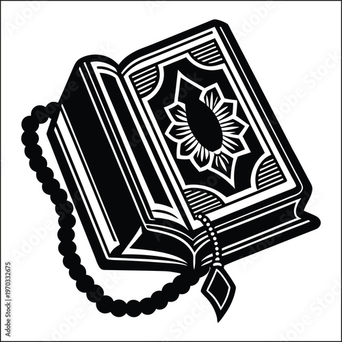 Holy Quran Book with Prayer Beads Islamic Vector Illustration