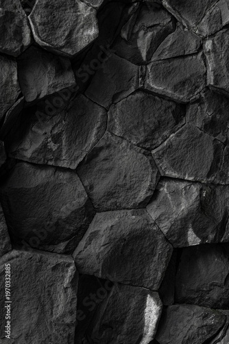 Fényképezés Abstract black and white texture of basalt columns with geometric pattern and ro