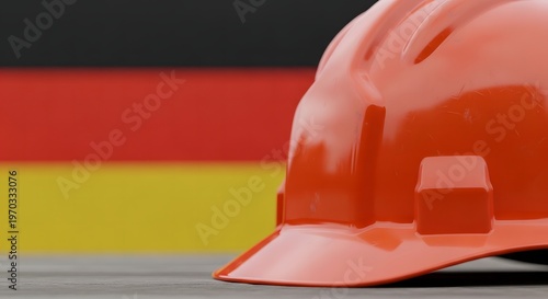 Labor day worker safety orange hard hat against german flag celebrating labor