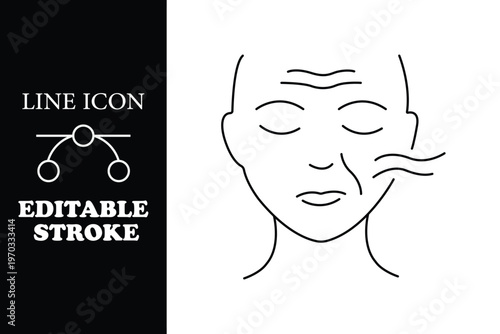 Line of a woman's face with closed eyes and a facial treatment line editable stroke
