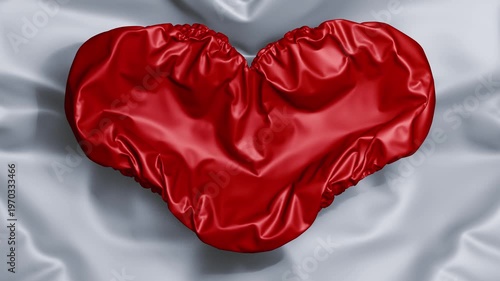 3D deflating love heart shape silky ripple fluid background
