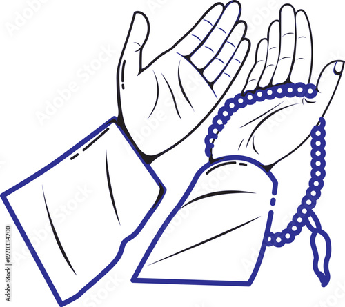 Islam praying hands icons black white flat handdrawn outline.eps