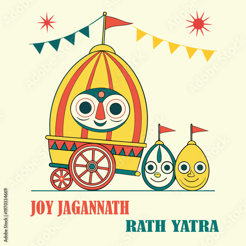 Minimal Jagannath Rath Yatra Festival Chariot Top View Vector Illustration