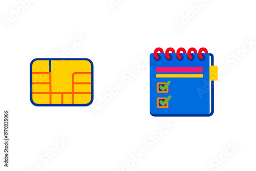 A flat vector illustration featuring a yellow electronic microchip