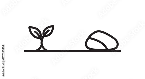 Minimalist plant sprout, seed icon, line art, simple illustration, black and white