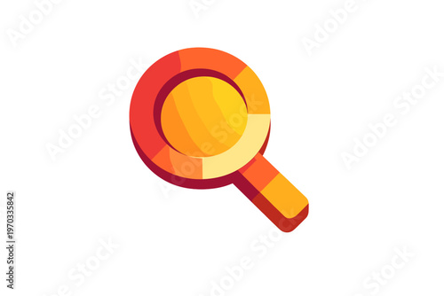 A 3D isometric illustration of a magnifying glass icon featuring a