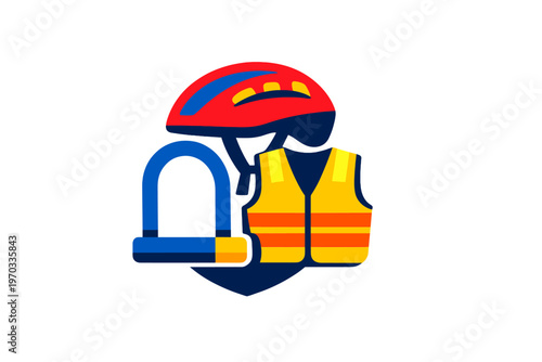 A flat vector illustration featuring essential cycling safety