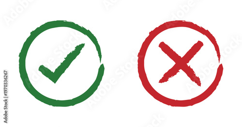 Checkmark and Cross Symbols in Circles Green Tick and Red X for Approval or Rejection Isolated
