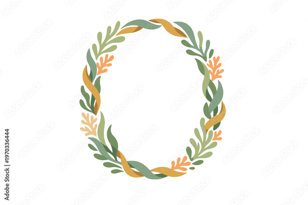 Fototapeta premium An elegant botanical oval frame featuring stylized green leaves and