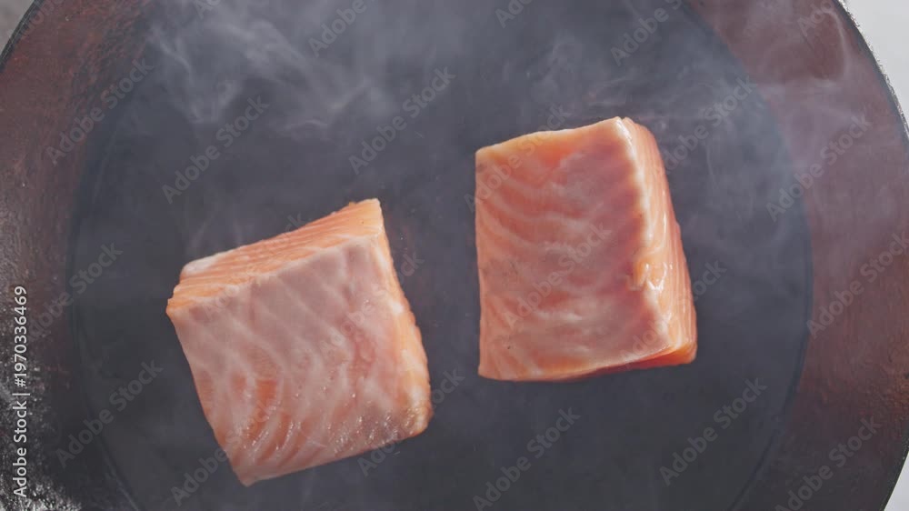 custom made wallpaper toronto digitalSalmon fillets flipped in a hot frying pan with a spatula.