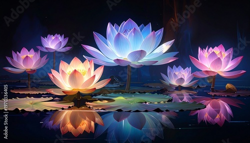 Serene Zen Background featuring Radiant Water Lilies with Soft Cinematic Lighting and Mist.