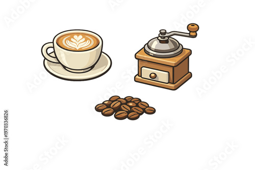 A clean illustration featuring a cup of latte with heart-shaped latte