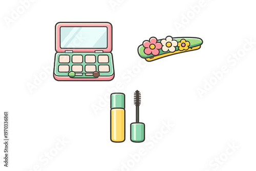 A vector illustration featuring a cute eyeshadow palette with a