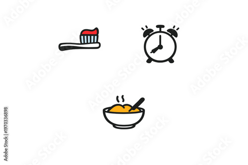 A minimalist vector illustration featuring three icons of a morning