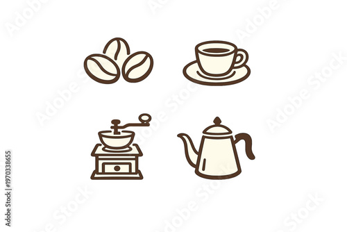 A set of four minimalist coffee-themed icons featuring roasted beans