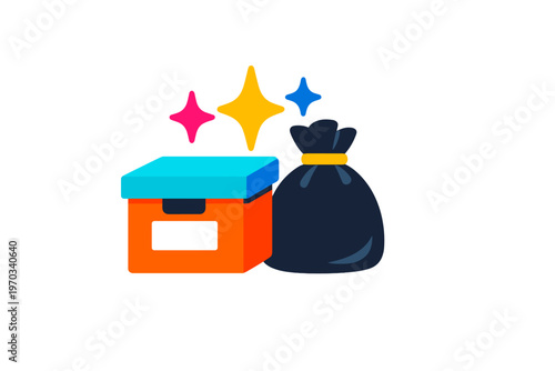 A flat vector illustration featuring an orange storage box with a