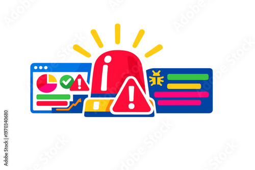 This vector graphic shows a red alert siren with flashing rays