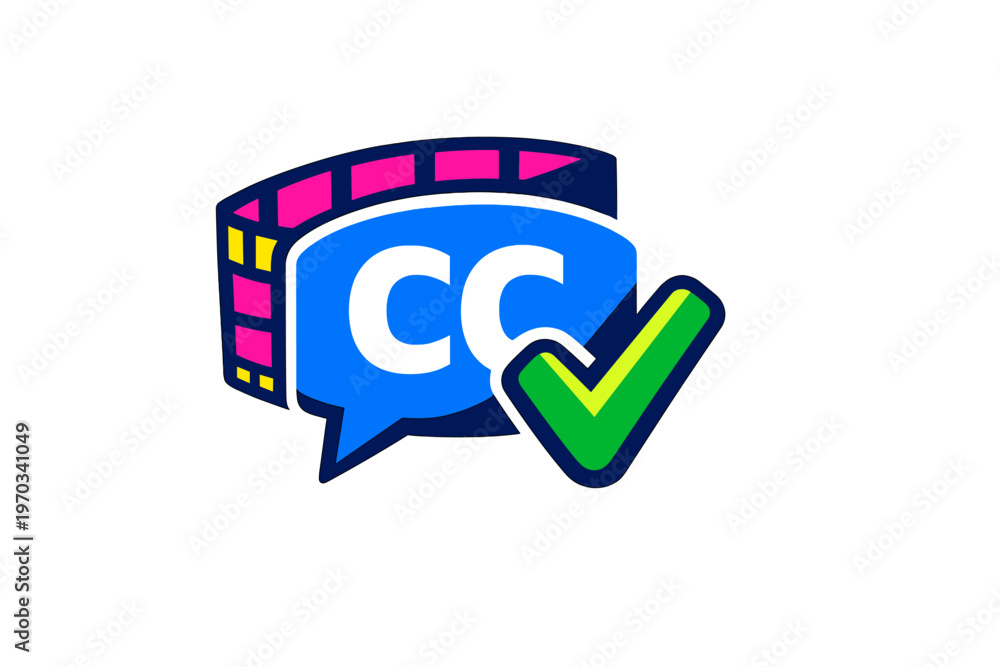 Obraz premium A colorful graphic illustration of a blue speech bubble with white CC