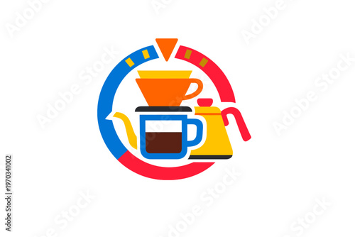 A flat vector illustration of coffee brewing equipment including a