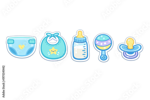 Set of cute baby essentials featuring a diaper, bib with a star