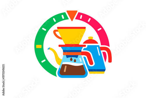 A colorful vector illustration showing manual coffee brewing