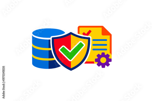 A colorful flat vector illustration featuring a blue database