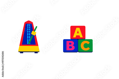 A colorful flat illustration featuring a musical metronome on the