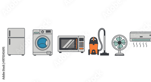 Household appliances illustrated in a simple vector style for design elements