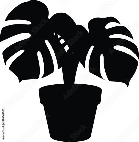 Black Monstera Deliciosa Houseplant Silhouette in Pot Icon