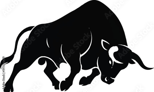 Powerful Black Bull Silhouette Vector Icon for Logo and Design