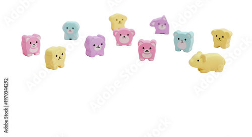Pastel Animal-Shaped Erasers on Transparent Background, Minimal Creative Layout for Banner