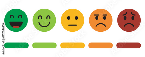 User feedback vector illustration, smiley and emoji satisfaction levels, rating and ranking icons set, customer review concept, experience feedback symbols