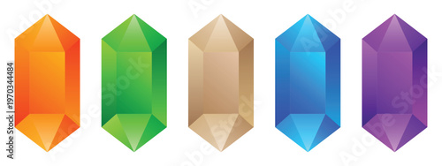 Set of Colorful Shiny Crystal Gemstone Icons