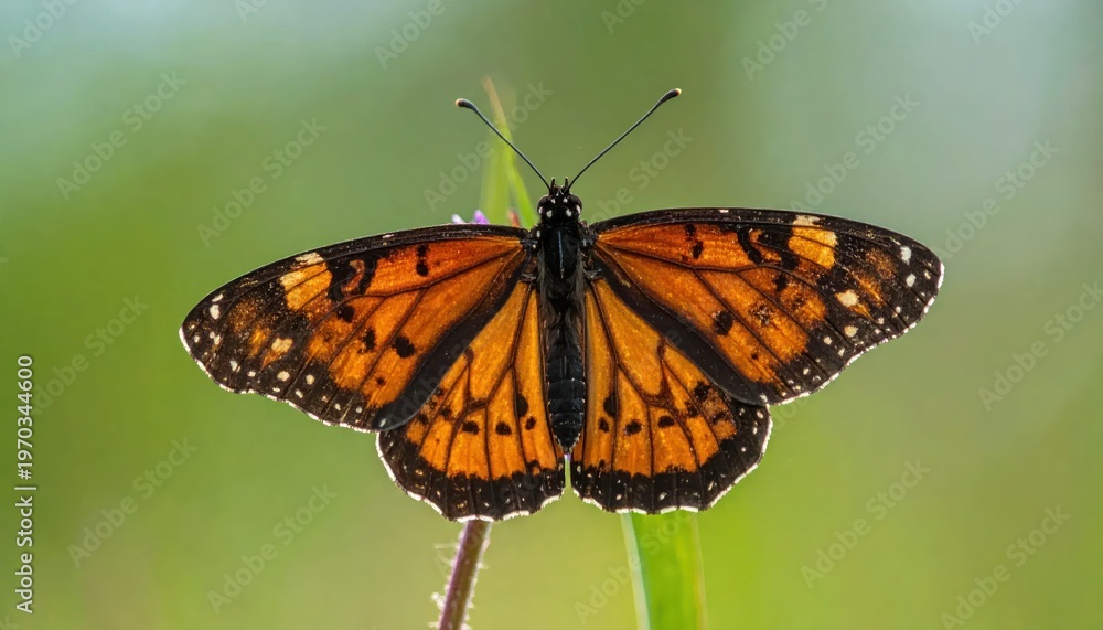 Fototapeta premium Vibrant Monarch Butterfly on Green Leaf.