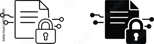 Document security icon set black outline and solid fill