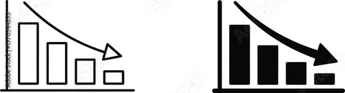 Declining trend icon set black and white line art