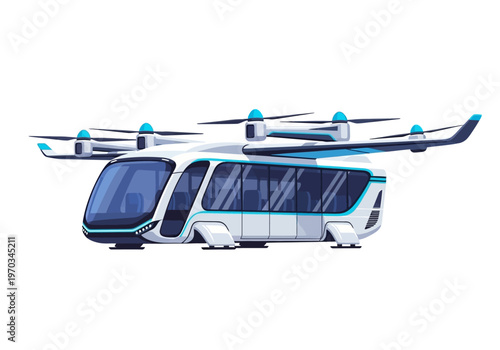 Futuristic Electric Bus with Drone Wings.
