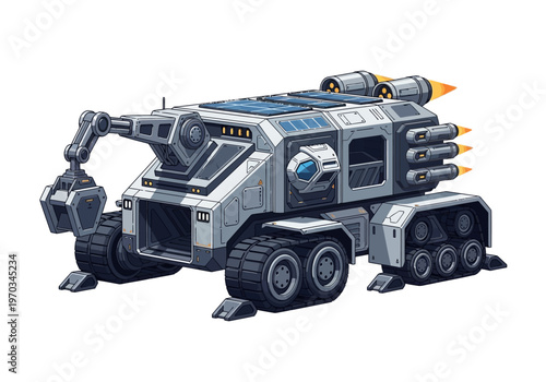 Futuristic Military Robot Vehicle with Cannon.