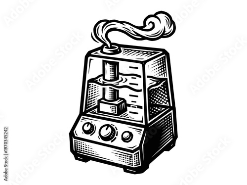 Vintage Nursery Humidifier Baby Care Engraving Illustration Black and White Line Art