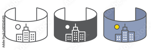 VR city line icon, virtual and town, virtual city sign, vector graphics, a linear pattern on a white background.