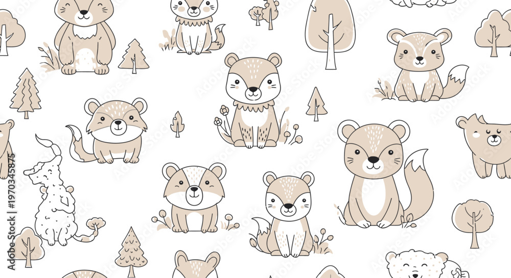 Fototapeta premium Cute cartoon bears and animals.