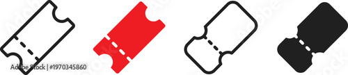 Four different colored ticket icons black red white and dark gray