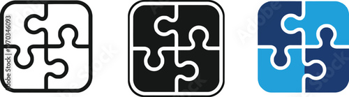 Puzzle pieces icon set outline solid and filled variations