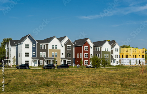 Modern row houses in a gentrifying neighborhood Sept. 20, 2025 in Indianapolis, Indiana, United States.